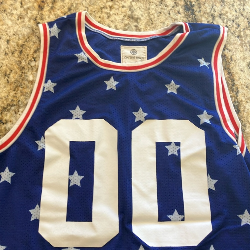 Red, white, and blue, stars and stripes, thick double layer jersey - Large